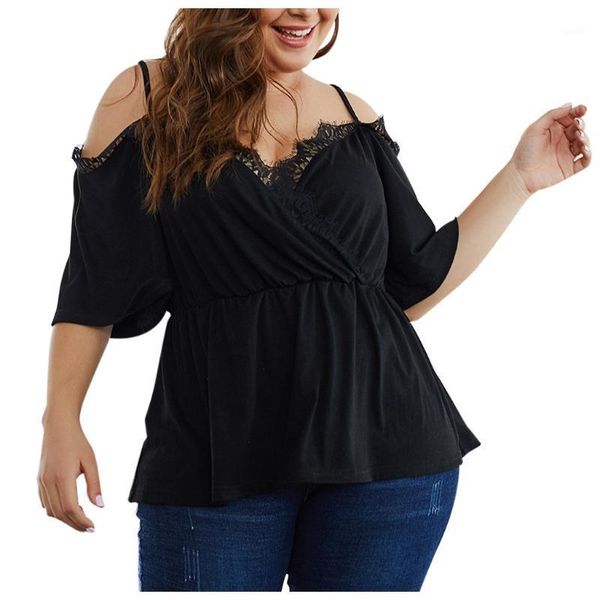 2020 women's v-neck short-sleeved t-shirt fashion women plus size cross v-neck sling lace splicing casual t-shirt #z1, Black;blue
2020 women's v-neck short-sleeved t-shirt fashion women plus size cross v-neck sling lace splicing casual t-shirt #z1, Black;blue