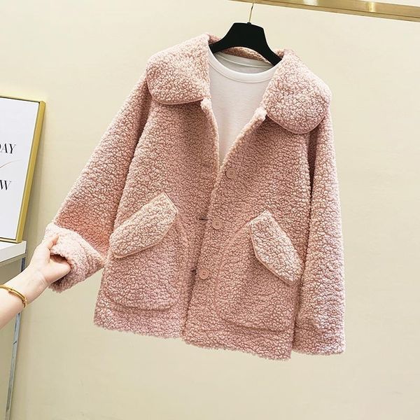 doll collar ring lamb wool coat female new korean short fashion plush trendy coat 201026, Black;brown
doll collar ring lamb wool coat female new korean short fashion plush trendy coat 201026, Black;brown