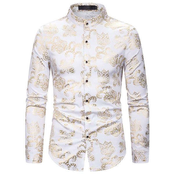 men's casual shirts personality bronzing print vintage court style long sleeve blouse fashion shirt male arrival, White;black
men's casual shirts personality bronzing print vintage court style long sleeve blouse fashion shirt male arrival, White;black