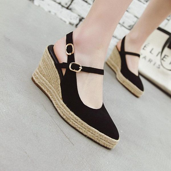 dress shoes 2021 women straw weaving round toe wedge high heel platform slingback woman large size 34-43, Black
dress shoes 2021 women straw weaving round toe wedge high heel platform slingback woman large size 34-43, Black