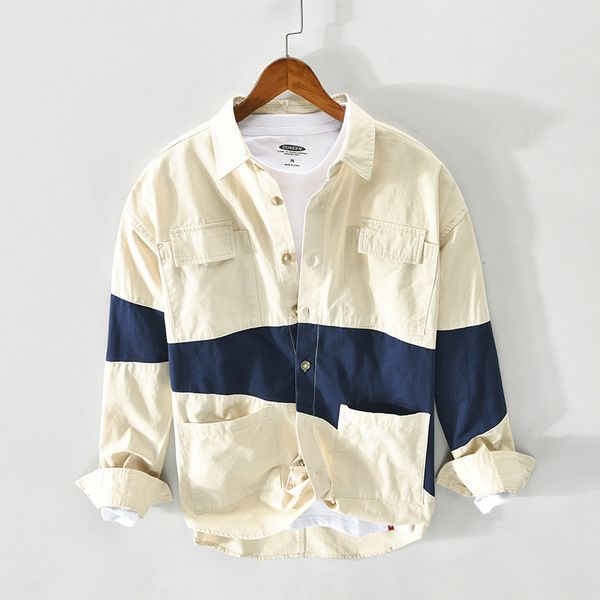 men's casual color matching cotton long sleeve shirt in spring and summer, White;black
men's casual color matching cotton long sleeve shirt in spring and summer, White;black