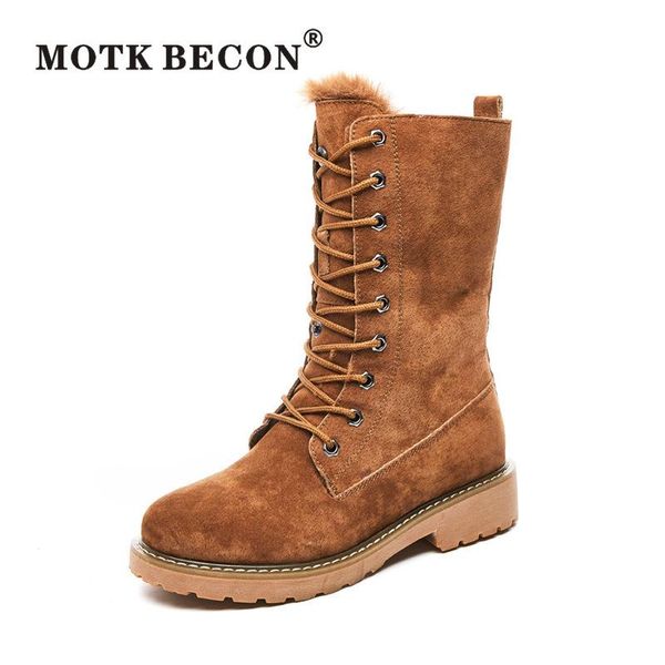 motk becon 2020 new arrivals genuine leather fur snow boots women ankle boots winter for women warm shoes, Black