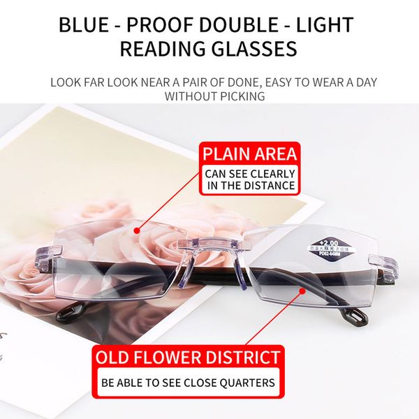 bifocal new ultralight men reading women rimless far near anti blue light magnification eyewear presbyopic glasses
bifocal new ultralight men reading women rimless far near anti blue light magnification eyewear presbyopic glasses