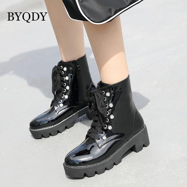 byqdy 2021 autumn lace-up platform woman boots punk black patent leather ankle boots high heels outdoor street riding booties
byqdy 2021 autumn lace-up platform woman boots punk black patent leather ankle boots high heels outdoor street riding booties