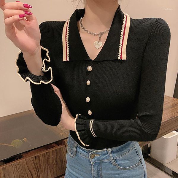 shintimes turn-down collar women sweater slim knitted elastic flare sleeve 2020 fall winter fashion woman sweaters pullover1, White;black
shintimes turn-down collar women sweater slim knitted elastic flare sleeve 2020 fall winter fashion woman sweaters pullover1, White;black