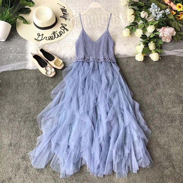 sling tube mesh dress women's summer knit stitching fluffy cake long dress fashion high waist beach wind v-neck1, Black;gray
sling tube mesh dress women's summer knit stitching fluffy cake long dress fashion high waist beach wind v-neck1, Black;gray