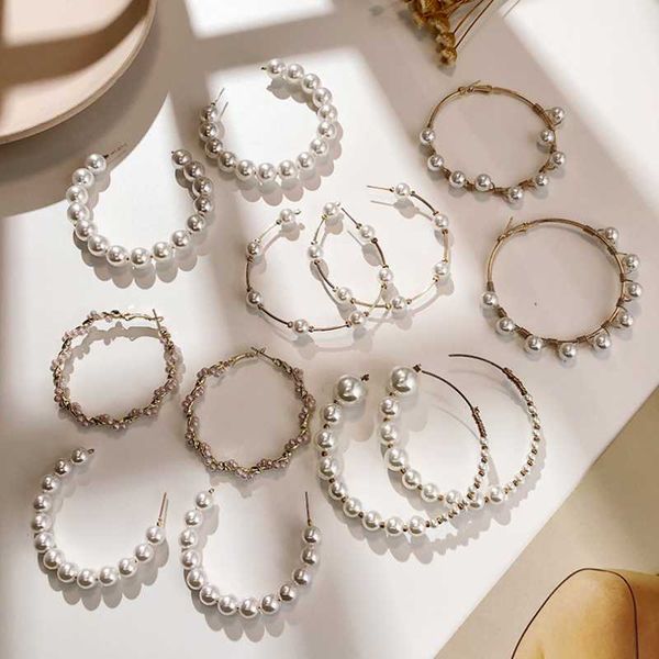 hoop & huggie fashion korean women's earrings pearl beaded big circle dangle wedding jewelry gifts female, Golden;silver
hoop & huggie fashion korean women's earrings pearl beaded big circle dangle wedding jewelry gifts female, Golden;silver
