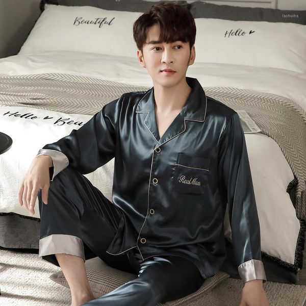 pajama sets men silk satin pijamas solid sleepwear home suit pajama man clothes sleep 1, Black;brown 
pajama sets men silk satin pijamas solid sleepwear home suit pajama man clothes sleep 1, Black;brown