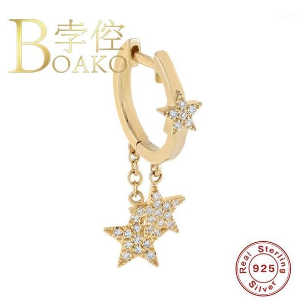 boako 925 sterling silver hoop earrings for women drop star zircon earring hoops round earings luxury s925 jewelry pendientes1, Golden;silver