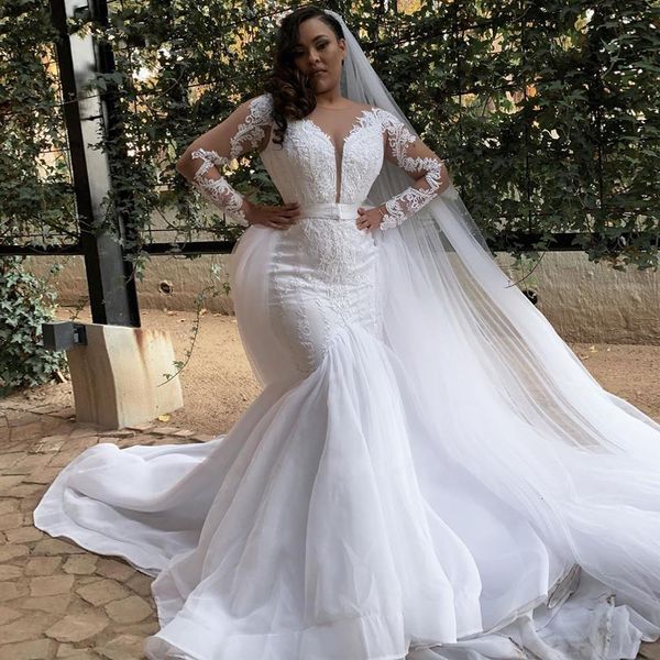 2021 new mermaid wedding gowns plus size complete sleeves lace detachable train covers to the floor dressed as bride uqg6, White
2021 new mermaid wedding gowns plus size complete sleeves lace detachable train covers to the floor dressed as bride uqg6, White