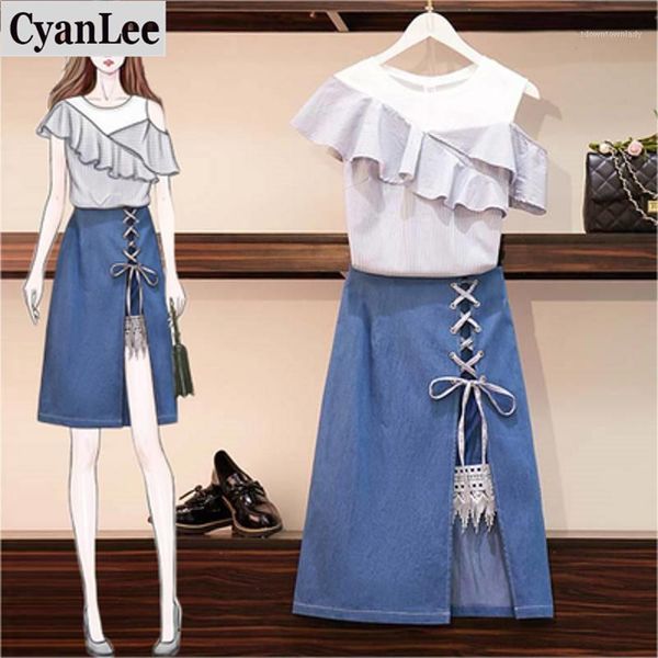 two piece dress 2021 summer women ruffles sleeveless striped shirt overlapping lace-up denim skirt sets jean 2 sets1, White
two piece dress 2021 summer women ruffles sleeveless striped shirt overlapping lace-up denim skirt sets jean 2 sets1, White