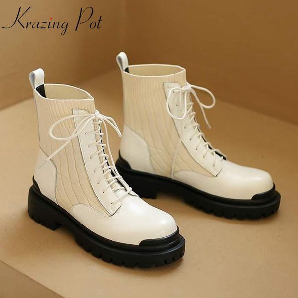 krazing pot genuine leather preppy style platform round toe med heels cross-tied winter season lace up knitting ankle boots l6f3, Black
krazing pot genuine leather preppy style platform round toe med heels cross-tied winter season lace up knitting ankle boots l6f3, Black