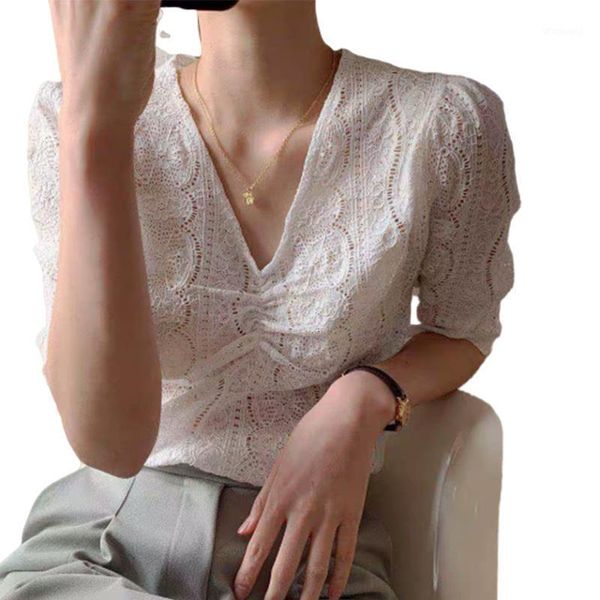 missky 2021 new women's blouse spring and summer solid color lace hollow short-sleeve v-neck slim shirt female 1, White
missky 2021 new women's blouse spring and summer solid color lace hollow short-sleeve v-neck slim shirt female 1, White