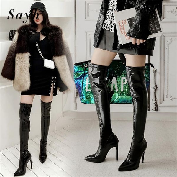 winter women over the knee high boots slip on super high heels patent leather thigh boots stripper shoes size plus 34-45, Black
winter women over the knee high boots slip on super high heels patent leather thigh boots stripper shoes size plus 34-45, Black