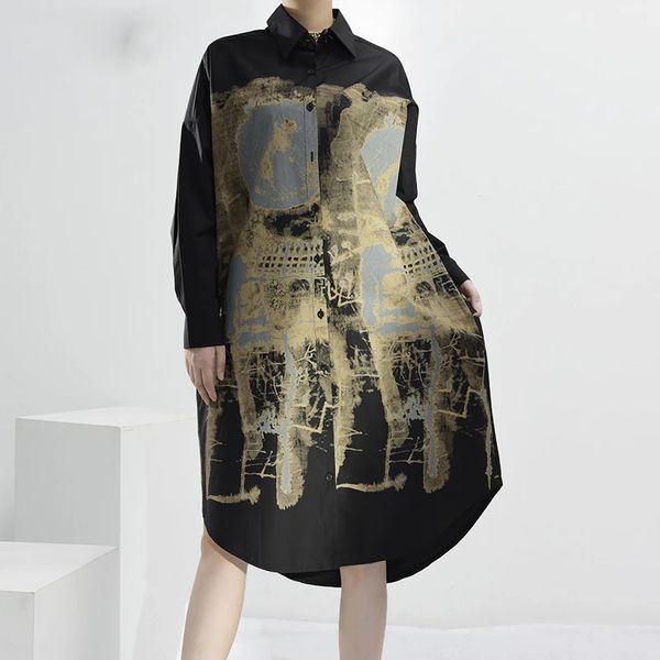women black pattern printed big size dress new lapel long sleeve loose fit fashion tide spring autumn 2021, White
women black pattern printed big size dress new lapel long sleeve loose fit fashion tide spring autumn 2021, White