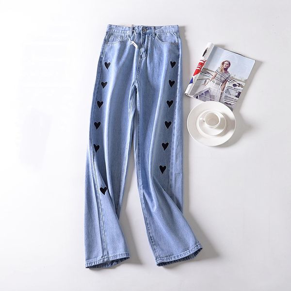 spring fashion new embroidered love high waist straight jeans women's thin legs long pants comfortable fabric fitted tailored jeans, Blue
spring fashion new embroidered love high waist straight jeans women's thin legs long pants comfortable fabric fitted tailored jeans, Blue