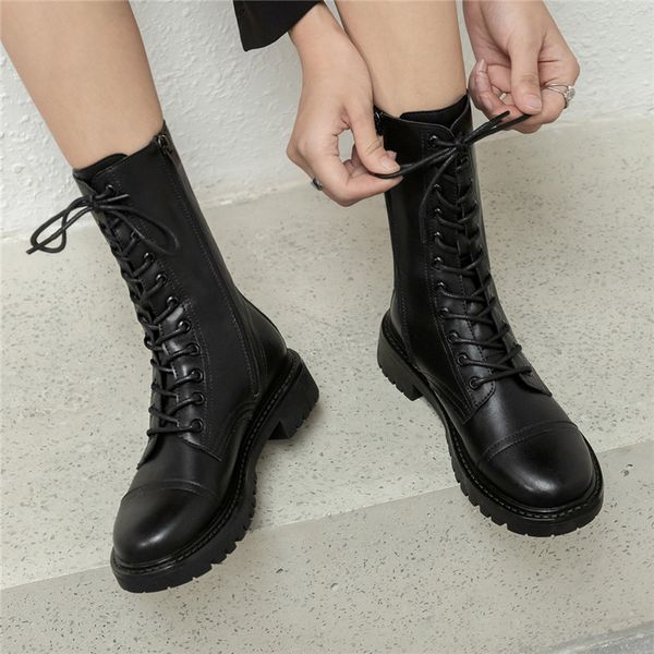 female handmade genuine leather lace up platform shoes women chunky heels short boots casual autumn winter boots branded booties, Black
female handmade genuine leather lace up platform shoes women chunky heels short boots casual autumn winter boots branded booties, Black
