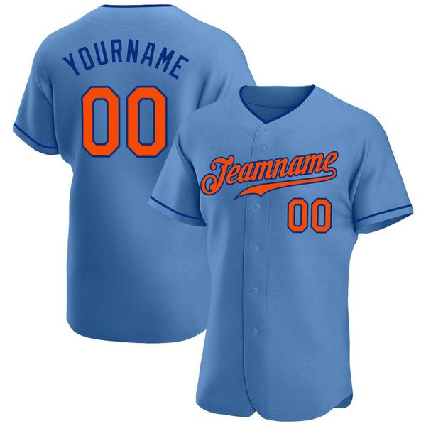 custom light blue orange-royal authentic baseball jersey, Blue;black