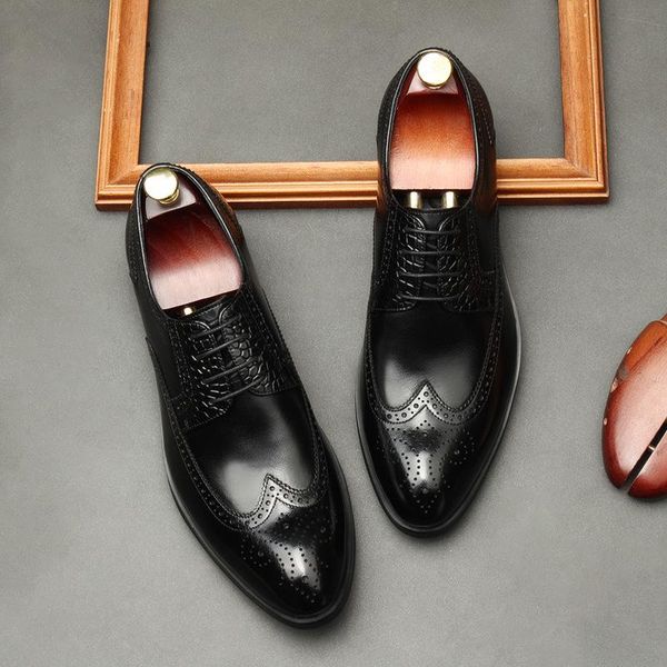 brogues leather shoes men's business dress leather rubber sole men's shoes fashion genuine cow, Black
brogues leather shoes men's business dress leather rubber sole men's shoes fashion genuine cow, Black