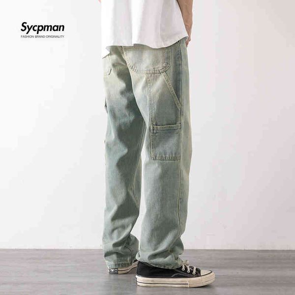 nostalgic vintage denim jeans baggy mens loose straight pants work clothes style multi pocket punk streetwear cargo 0309, Blue
nostalgic vintage denim jeans baggy mens loose straight pants work clothes style multi pocket punk streetwear cargo 0309, Blue