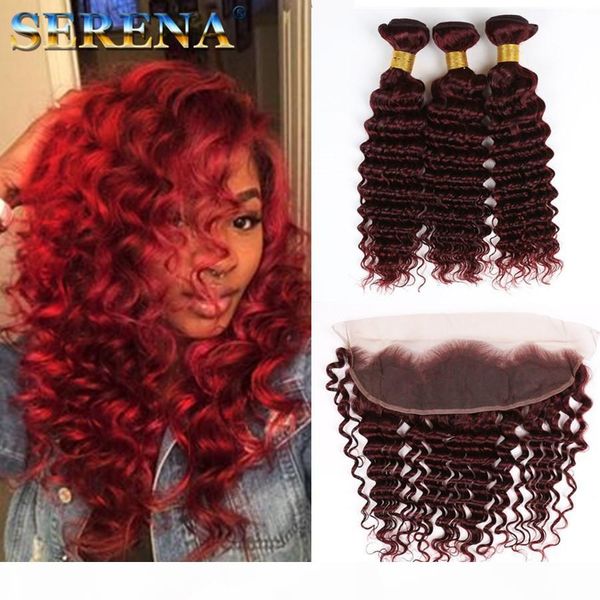wine red 99j deep wave hair weft extension burgundy deep curly brazilian hair 3 bundles with closure 4pcs lot 13x4 ear to ear frontal, Black;brown
wine red 99j deep wave hair weft extension burgundy deep curly brazilian hair 3 bundles with closure 4pcs lot 13x4 ear to ear frontal, Black;brown