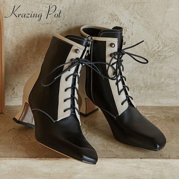 krazing pot fashion boots genuine leather mixed colors med strange heel square toe zipper beauty lady gorgeous ankle boots l731, Black
krazing pot fashion boots genuine leather mixed colors med strange heel square toe zipper beauty lady gorgeous ankle boots l731, Black