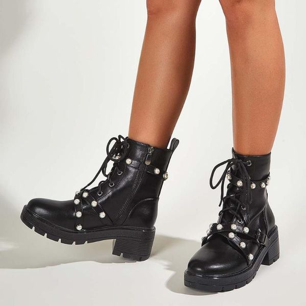 boots fashion cool pearls belt buckl shoelaces motorcycles shoes women high-quality ankle booties1, Black
boots fashion cool pearls belt buckl shoelaces motorcycles shoes women high-quality ankle booties1, Black