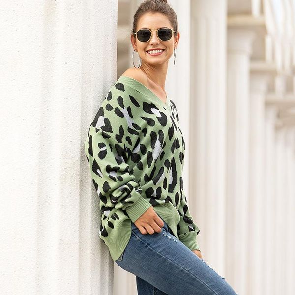 women's sweaters fashion tricolor leopard jacquard v-neck sweater women in autumn and winter 2021 womens knit, White;black
women's sweaters fashion tricolor leopard jacquard v-neck sweater women in autumn and winter 2021 womens knit, White;black