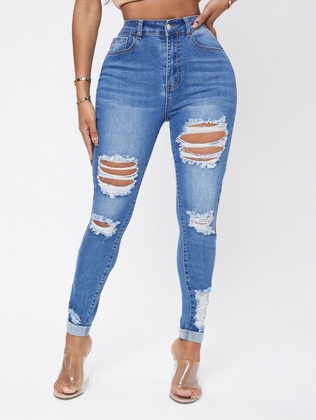 sxy ripped roll up hem curvy jeans z8ij#, Blue 
sxy ripped roll up hem curvy jeans z8ij#, Blue