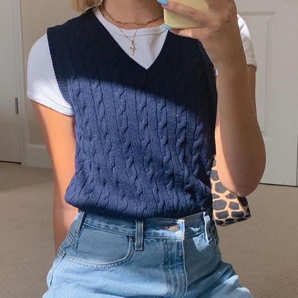 autumn 2020 women's sweaters preppy style crop girl sweater vest women jumper v neck pullover knitted vests solid outfit, Black;white
autumn 2020 women's sweaters preppy style crop girl sweater vest women jumper v neck pullover knitted vests solid outfit, Black;white