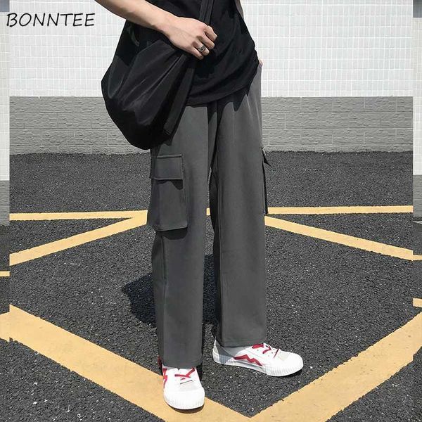 men's pants casual men pockets plus size 3xl wide leg elastic waist mens loose harajuku ulzzang korean style streetwear fashion chic1, Black