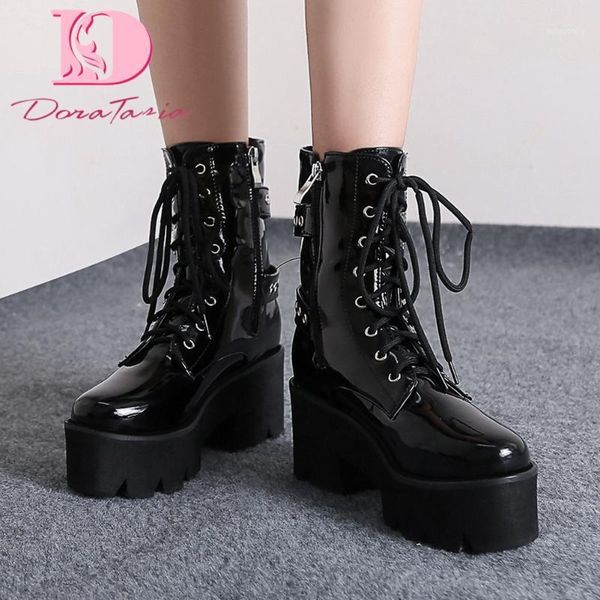doratasia female platform lace up buckle brand mid calf boots high heels platform design boots women fashion woman shoes1, Black 
doratasia female platform lace up buckle brand mid calf boots high heels platform design boots women fashion woman shoes1, Black