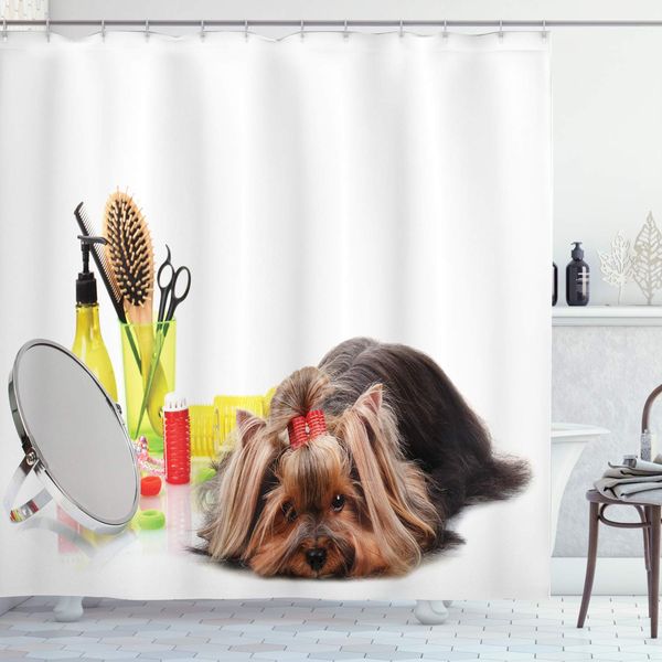 dog lover decor collection yorkshire terrier with grooming items haircut scissors mirror comb camera polyester fabric bathroom
dog lover decor collection yorkshire terrier with grooming items haircut scissors mirror comb camera polyester fabric bathroom