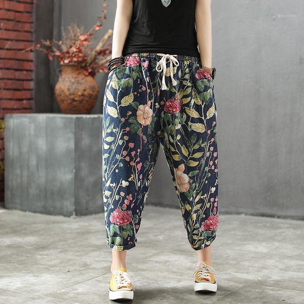 women's jeans johnature women retro print elastic waist denim lace up harem pants 2021 autumn loose leisure all-match calf-length pants, Blue
women's jeans johnature women retro print elastic waist denim lace up harem pants 2021 autumn loose leisure all-match calf-length pants, Blue