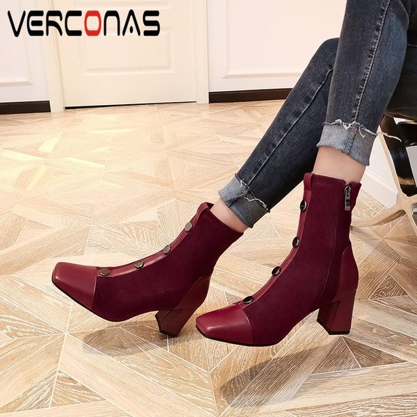 verconas 2020 woman ankle boots concise retro genuine leather metal decoration boots square toe slim short stretch woman, Black
verconas 2020 woman ankle boots concise retro genuine leather metal decoration boots square toe slim short stretch woman, Black