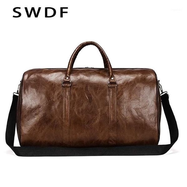 

duffel bags swdf 2021 travel bag waterproof wear resistant handbag pu sturdy hand larger capacity sports luggage bag1