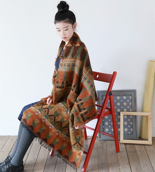 national style shawl scarf dual purpose thickened warm women's autumn and winter imitation cashmere tibet tourism cloak, Blue;gray
national style shawl scarf dual purpose thickened warm women's autumn and winter imitation cashmere tibet tourism cloak, Blue;gray