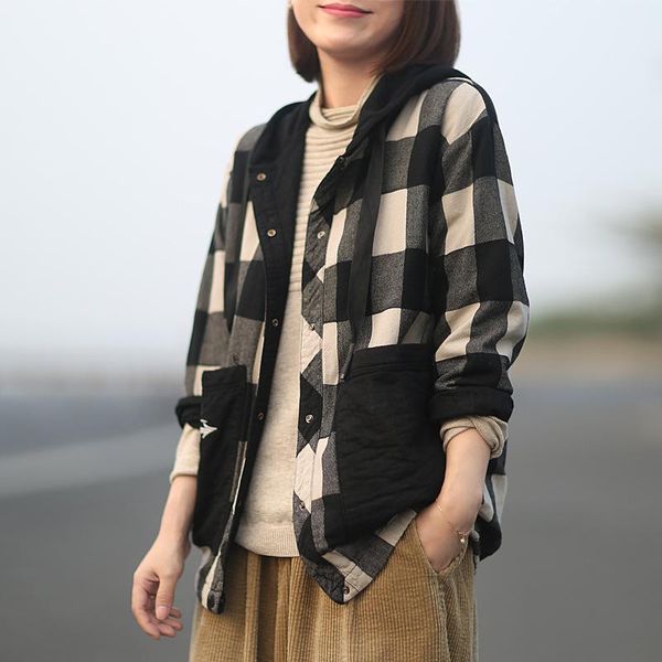 women's jackets fairy natural female button loose plaid hooded 2021 spring autumn women casual v neck cotton vintage coat pocket, Black;brown
women's jackets fairy natural female button loose plaid hooded 2021 spring autumn women casual v neck cotton vintage coat pocket, Black;brown