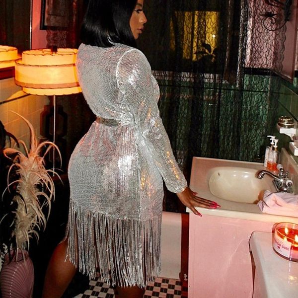 be hygge glitter silver tassel dress women deep v-neck lace up long sleeve dress female shiny slit party club dresses 201110, Black;gray
be hygge glitter silver tassel dress women deep v-neck lace up long sleeve dress female shiny slit party club dresses 201110, Black;gray