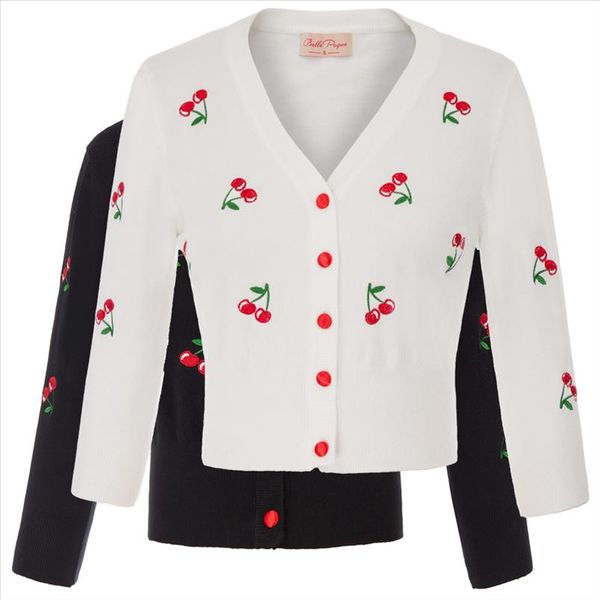 women vintage jackets cardigans 2021 autumn spring womens cherries embroidery 3 4 sleeve v neck cropped knitting coat knitwear, Black;brown
women vintage jackets cardigans 2021 autumn spring womens cherries embroidery 3 4 sleeve v neck cropped knitting coat knitwear, Black;brown