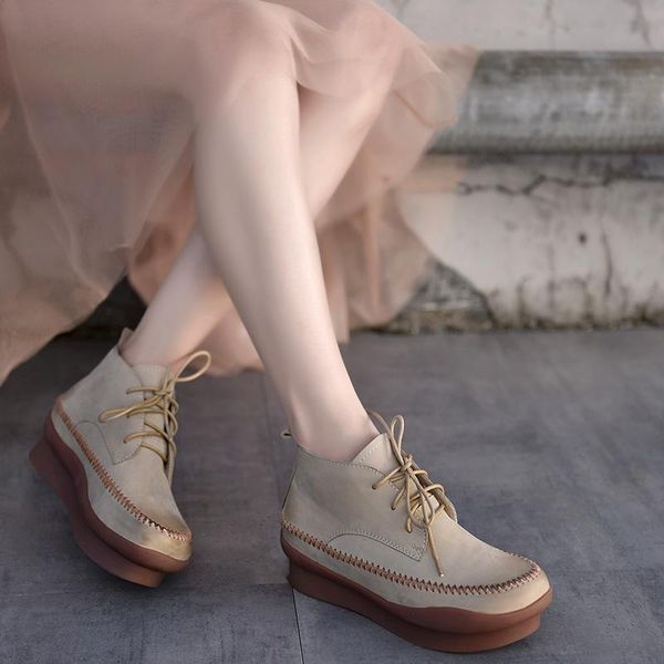 artmu fashion genuine leather platform boots flat platform women shoes short boots wedges shoes woman black