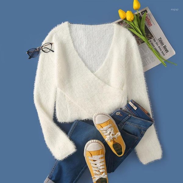 women's sweaters cinessd pink fluffy knitted sweater women autumn winter v-neck wrap front basic cropped pullovers fashion outerwear ju, White;black
women's sweaters cinessd pink fluffy knitted sweater women autumn winter v-neck wrap front basic cropped pullovers fashion outerwear ju, White;black