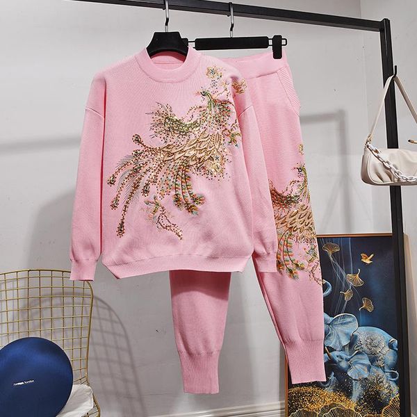 red pink black knitted set women tracksuits handwork beading peacock embroidery sweater long pants outfits female loose knit 2pc, Gray
red pink black knitted set women tracksuits handwork beading peacock embroidery sweater long pants outfits female loose knit 2pc, Gray