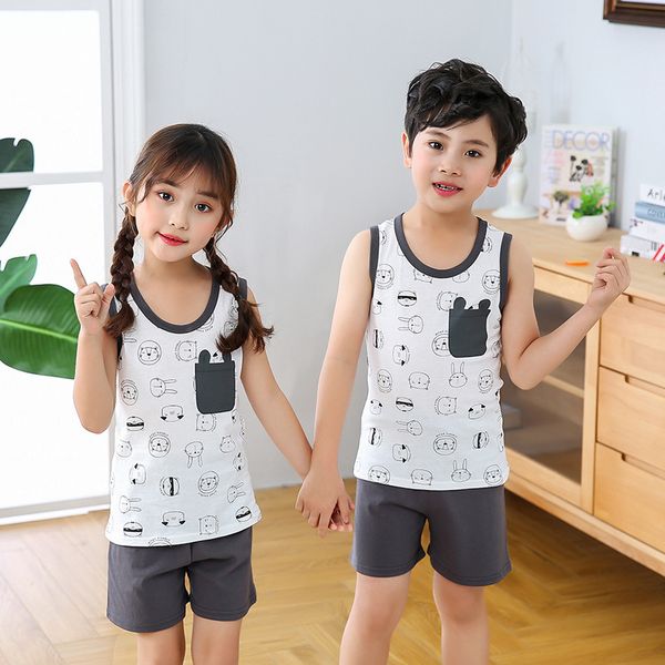 children pyjamas boys girls 2pieces kids summer cotton vest shorts clothing sets cartoon pajamas sleepwear for 2 4 6 8 10 years c1019, Blue;red
children pyjamas boys girls 2pieces kids summer cotton vest shorts clothing sets cartoon pajamas sleepwear for 2 4 6 8 10 years c1019, Blue;red