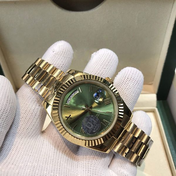 men watch brand luxury 18k gold daydate watch stainless steel calendar genava male wristwatches gold green dial watch 40mm, Slivery;brown
men watch brand luxury 18k gold daydate watch stainless steel calendar genava male wristwatches gold green dial watch 40mm, Slivery;brown