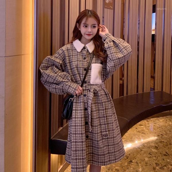 autumn and winter popular plaid waist tie woolen coat short ni zi coat female students long1, Black
autumn and winter popular plaid waist tie woolen coat short ni zi coat female students long1, Black