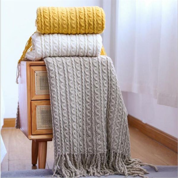 152cm Knitted Blankets Nordic Sofa Throw Blanket Tassel Crochet Bedding Quilt Chunky Chenille Travel Blanket Baby Swaddle Wrap