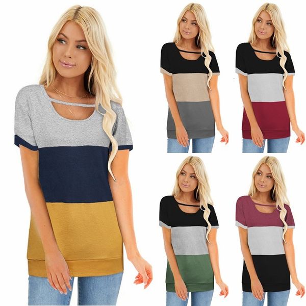 women panelled striped tshirt short sleeve summer loose street wear ladies o-neck clothing, White
women panelled striped tshirt short sleeve summer loose street wear ladies o-neck clothing, White