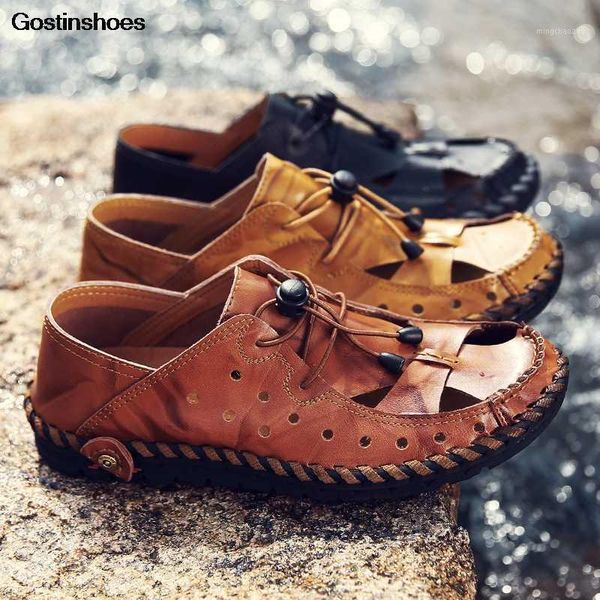 sandals man cow leather casual beach shoes drivers men closed toe genuine sandal sandalen1, Black
sandals man cow leather casual beach shoes drivers men closed toe genuine sandal sandalen1, Black