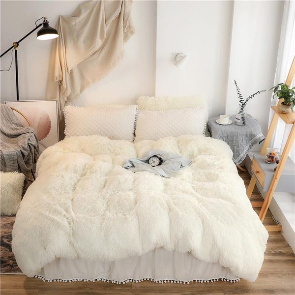solid color cream white plush shaggy warm duvet cover set pompoms fringe bedskirt pillow shams twin size king bedding set
solid color cream white plush shaggy warm duvet cover set pompoms fringe bedskirt pillow shams twin size king bedding set